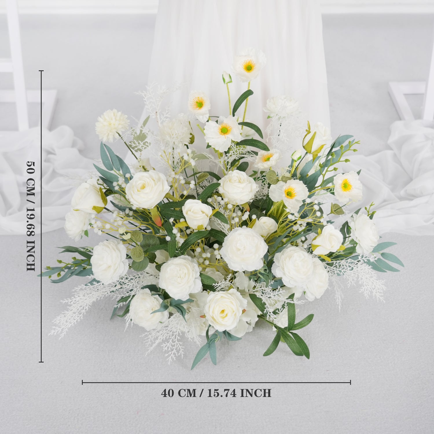 Artificial White Green Wedding KT Backdrop Flower Row Decor